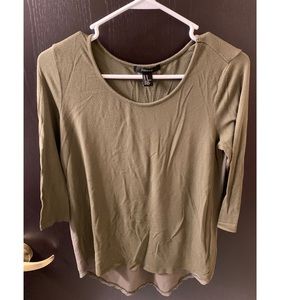 Olive green long sleeve shirt, longer in back